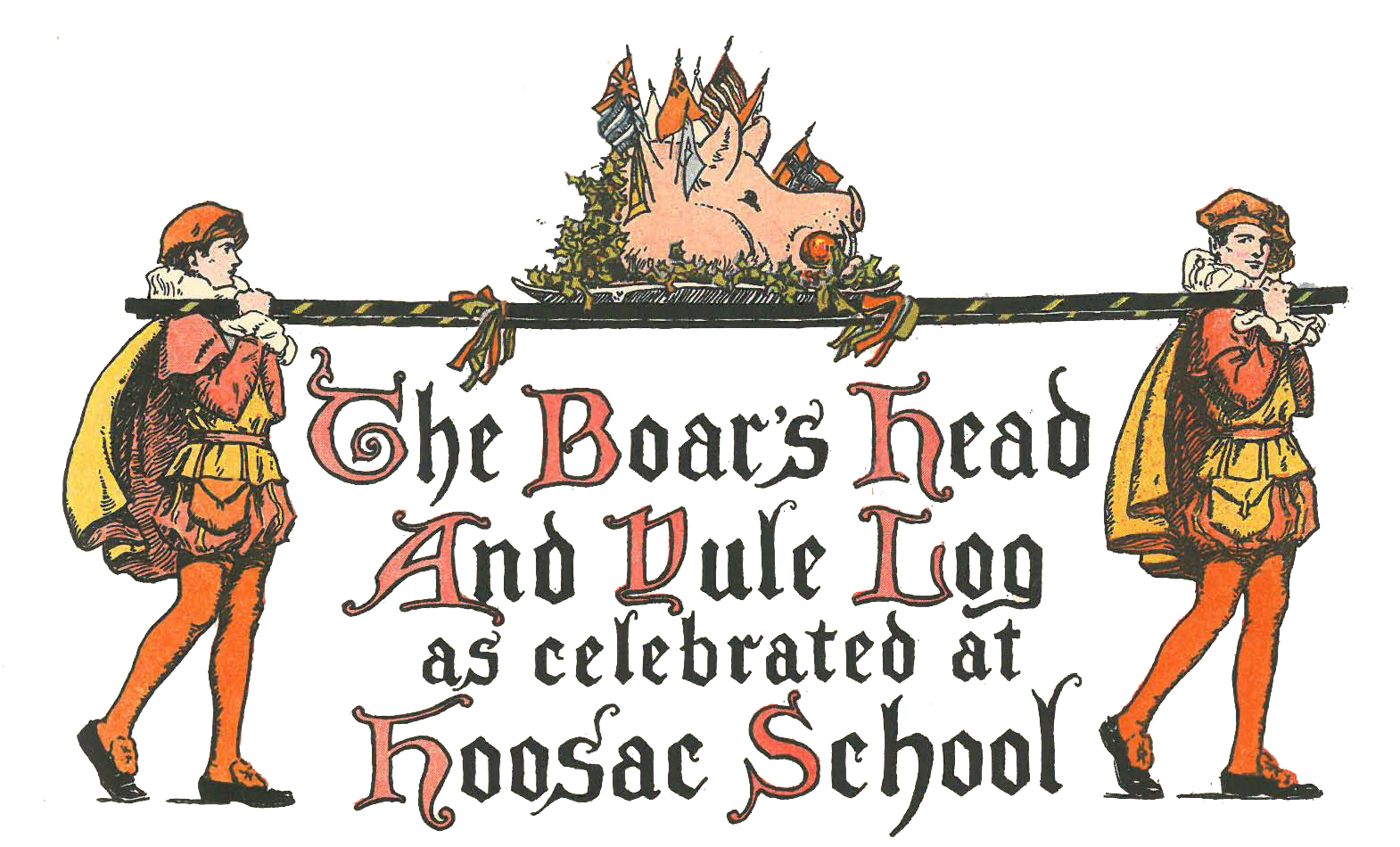Drawn logo for the Boar's Head and Yule Log as celebrated at Hoosac School